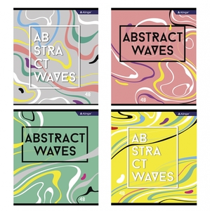 Тетрадь 48л., А5, линия, Alingar "Abstract waves", скрепка, мелованный картон (стандарт), блок офсет