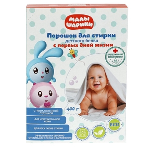 Порошок для стирки детского белья, МАЛЫШАРИКИ 400 г Заботливая мама в кор.30шт