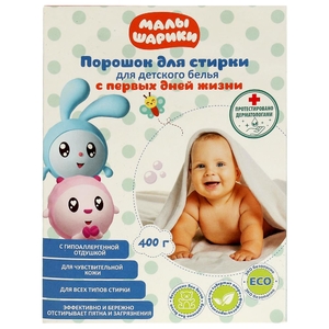 Порошок для стирки детского белья МАЛЫШАРИКИ 400 г Заботливая мама в кор.12шт