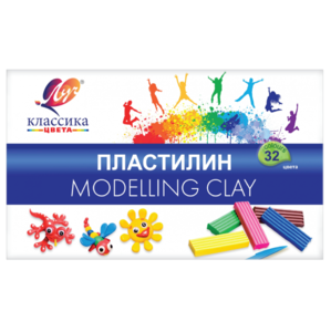 Пластилин Луч, 32 цвета, 640 гр., со стеком, картонная упаковка, "Классика"