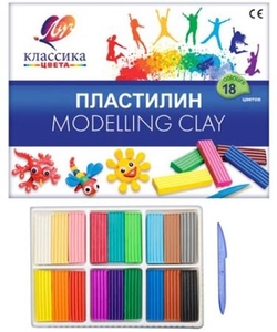 Пластилин Луч, 18 цветов, 360 гр., со стеком, картонная упаковка, "Классика"	