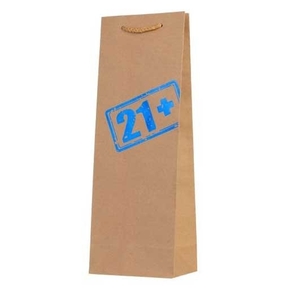 Пакет бумажный MAGIC PACK, "21+", 12,7*36*8,3 см, ширина дна 12,7 см, тиснение, крафт