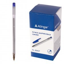 Ручка шариковая Alingar, 0,7 мм, синяя, шестигранный, прозрачный, пластиковый корпус, картонная упак
