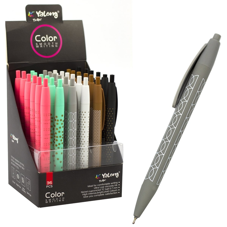 Ручка шариковая на масляной основе Yalong "Color" 0,7 мм, синяя, игольчатый наконечник, автоматическ