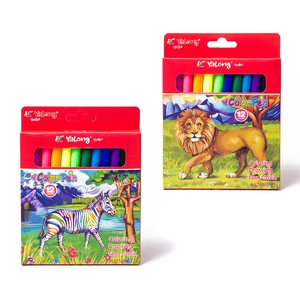 Фломастеры, 12 цв, Yalong, смываемые чернила, корпус круглый, "Zoo-2", вентилируемый колпачок, упако