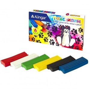 Пластилин Alingar, 6 цветов, 90 гр., без стека, картонная упаковка, "Кот"	
