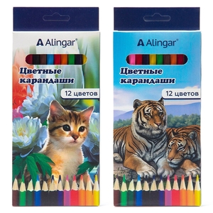 Карандаши цветные Alingar 12 цв., "Животные" деревянные, шестигранные, заточенные, грифель 3.0 мм, к