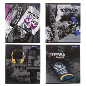 Тетрадь 96л., А5, клетка, Alingar "Black is not sad", скрепка, мелованный картон