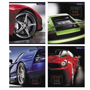 Тетрадь 36л., А5, клетка, Alingar "Super Car", скрепка, мелованный картон (стандарт) , блок офсет, 4