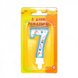 Свеча Цифра 7 "Голубое конфетти"7 см.