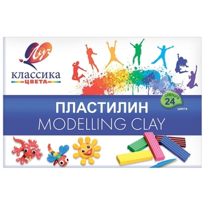 Пластилин Луч, 24 цвета, 480 гр., со стеком, картонная упаковка, "Классика"