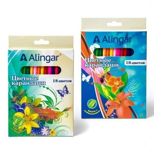 Карандаши цветные Alingar 18 цв., "Цветы" деревянные, трехгранные, заточенные, грифель 3.0 мм, карто