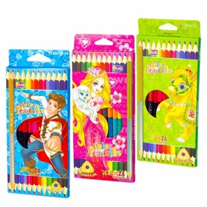 Карандаши цветные двусторонние Yalong 12/24 цв., деревянные, трехгранные, заточенные "Мульт королевс