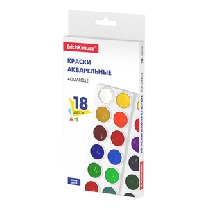 Краски акварельные Erich Krause 18 цветов, без кисти, картонная упаковка "Basic"