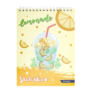Скетчбук А5 60л., "Lemonade", 100 г/м2, Alingar, гребень, мелованный картон,, жёсткая подложка, офсе